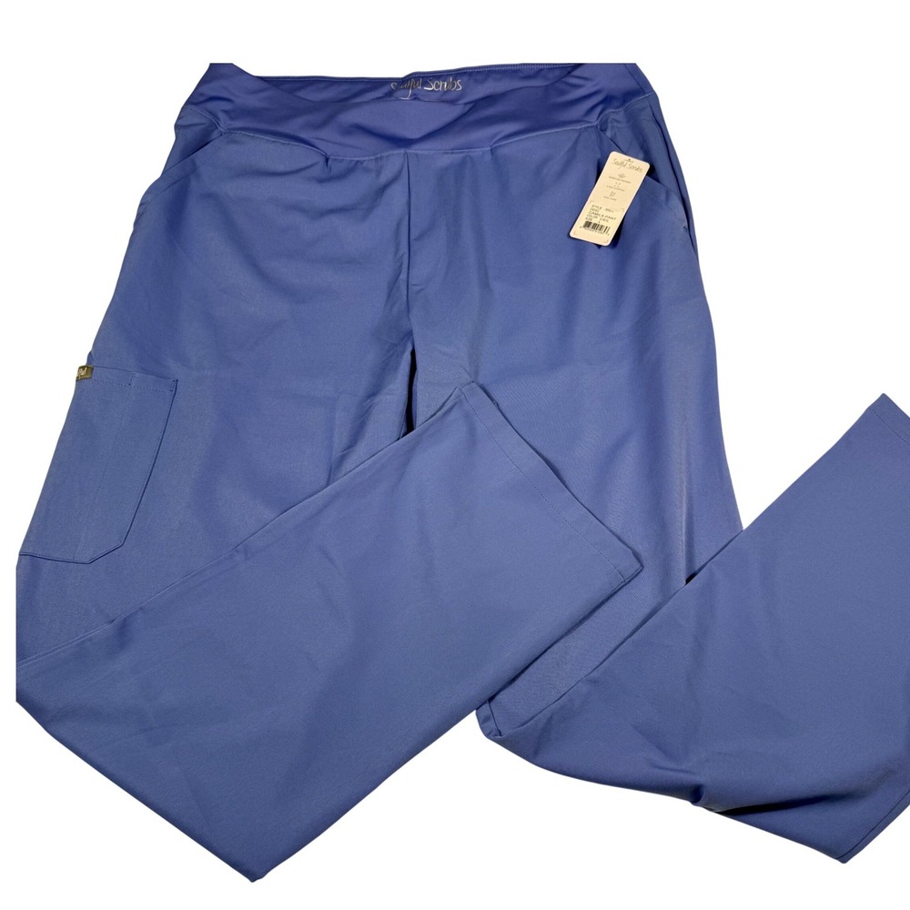 Soulful Scrubs Camila Pant L Ceil Blue Yoga Waist Moisture Wicking Comfy NWT